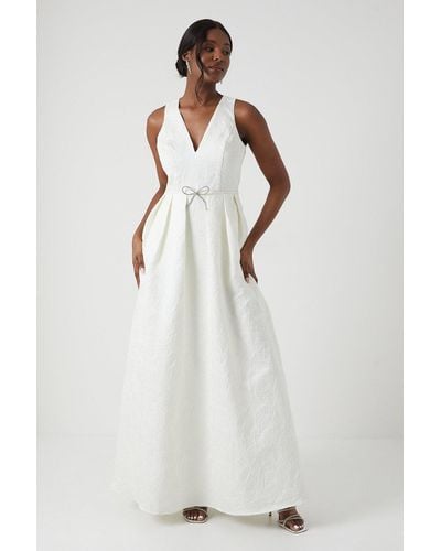 Coast Jacquard Diamante Bow Wedding Dress - White