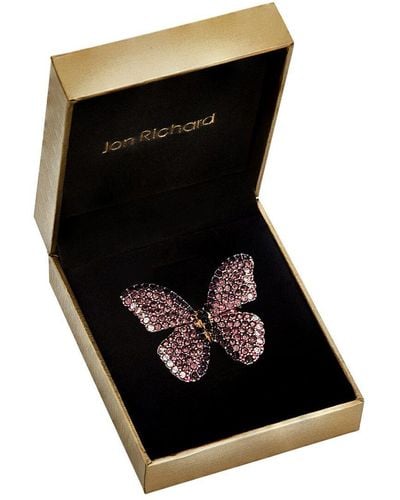 Jon Richard Pink Butterfly Brooch - Gift Boxed - Black