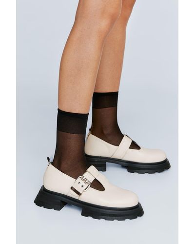 Nasty Gal Real Leather Chunky Buckle Detail Mary Janes - White