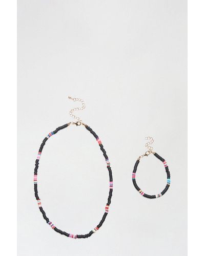 Dorothy Perkins Black Beaded Necklace And Bracelet Set - Natural