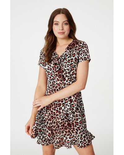Izabel London Leopard Print Frilled Short Dress - Red