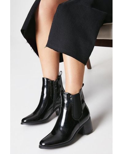 Oasis Jacinda Patent Medium Heel Ankle Boots - Black