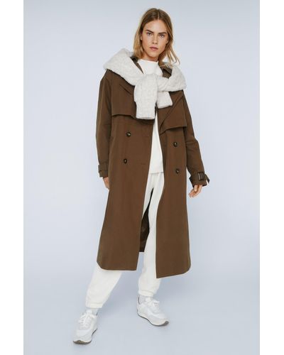 Nasty Gal Premium Twill Double Layer Trench Coat - Brown