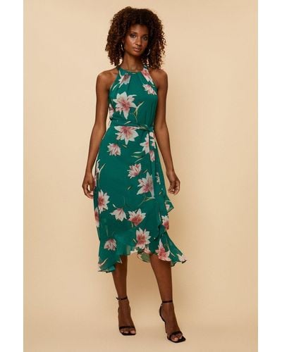 Wallis Green Floral Layered Fit & Flare Dress - Blue