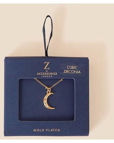 Accessorize Gold-plated Sparkle Moon Pendant Necklace - Blue
