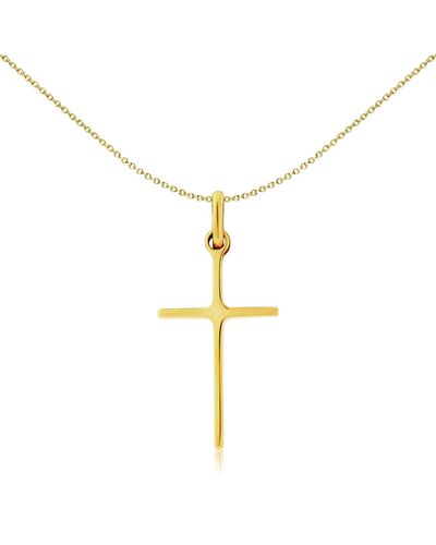 Jewelco London Solid 9ct Gold 1.2mm Thick Polished Cross Charm Pendant - Crnr02243 - Metallic
