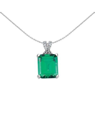Jewelco London Silver Green Emerald Cut Cz Crossover Pendant Necklace 18 Inch - Gvp226