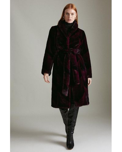 Karen Millen Stripe Faux Fur Coat - Black