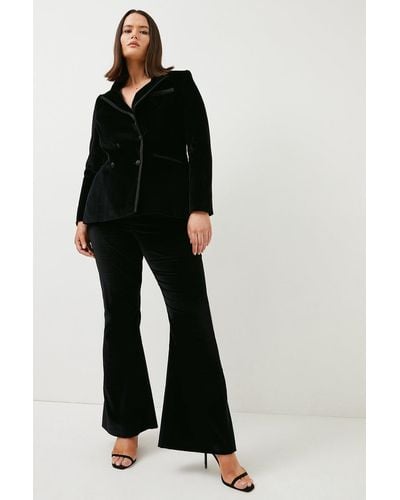 Karen Millen Plus Size Italian Stretch Velvet Trousers - Black