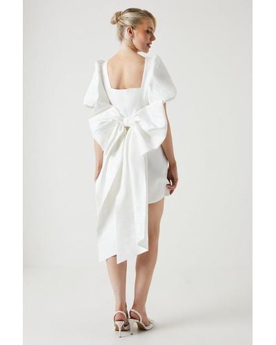Coast Taffeta Bow Back Puff Sleeve Mini Dress - White