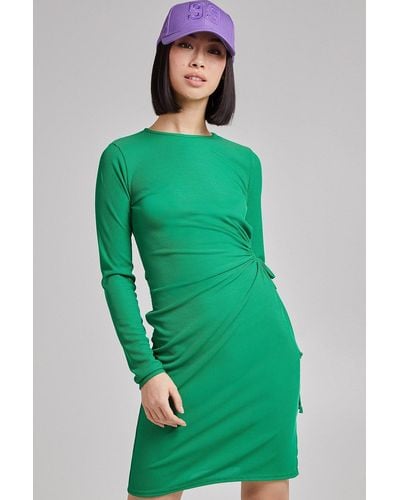 Pink Vanilla Long Sleeve Side Cut Out Dress - Green