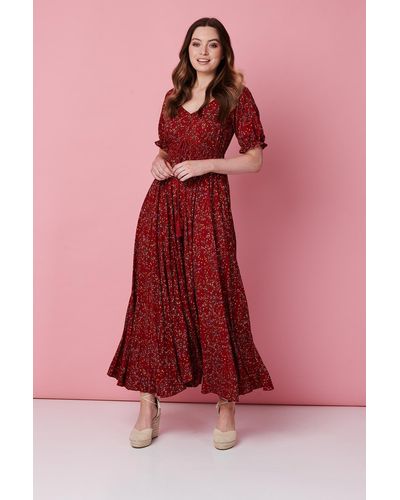 Izabel London Floral Smocked Waist Maxi Dress - Pink