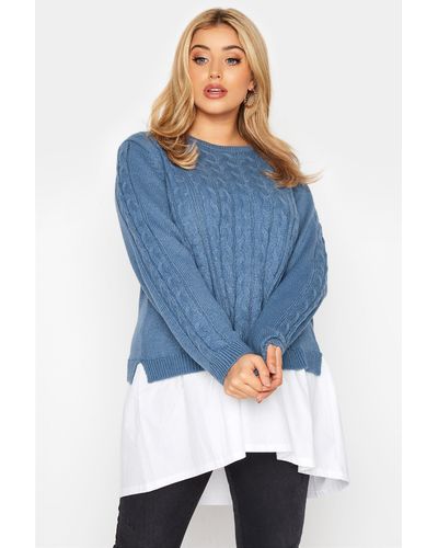 Yours Cable Knitted Jumper - Blue