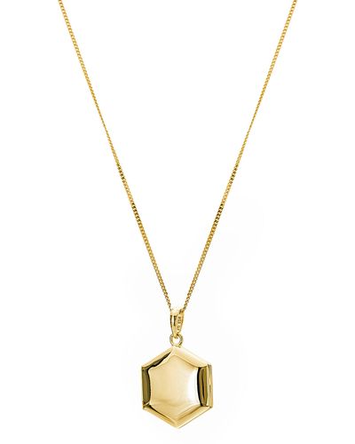 The Fine Collective Gold Plated Sterling Silver Hexagon Locket Necklace - Metallic