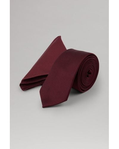 Burton Dark Burgundy Tie, Pocket Square Set - Red