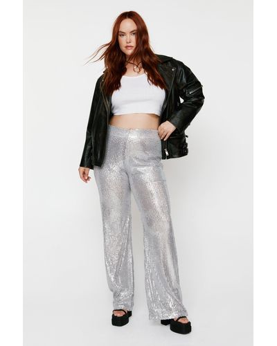 Nasty Gal Plus Size Sequin Flare Trousers - Metallic
