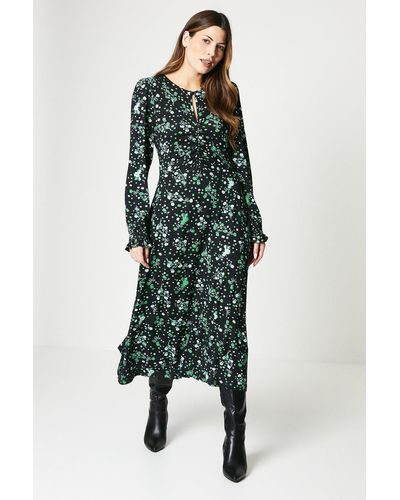 Wallis Floral Print Jersey Midi Dress - Green