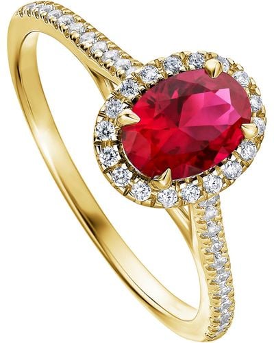 Created Brilliance Rosalind Yellow Gold Lab Grown Diamond And Created Ruby Ring - Red