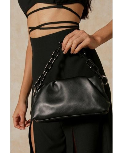 MissPap Ruched Chunky Chain Detail Shoulder Bag - Black