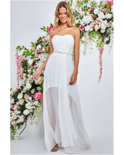 Goddiva Bardot Chiffon Wedding Dress With Belt - Multicolour