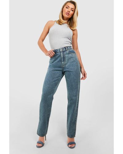 Boohoo Basics Split Hem Straight Leg Jeans - Blue