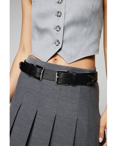 Nasty Gal Faux Leather Double Buckle Wide Belt - Grey