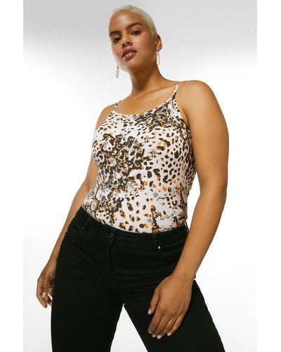 Karen Millen Plus Size Jersey Printed Strappy Cami Top - White