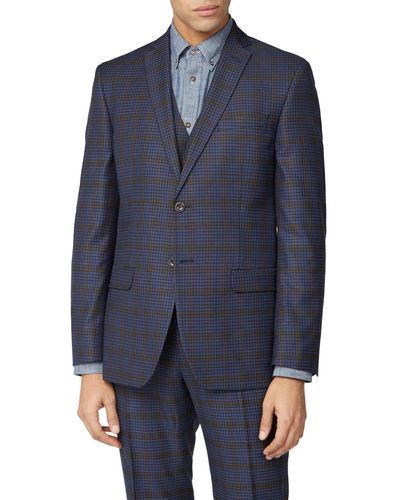 Ben Sherman Shadow Check Tailored Suit Jacket - Blue