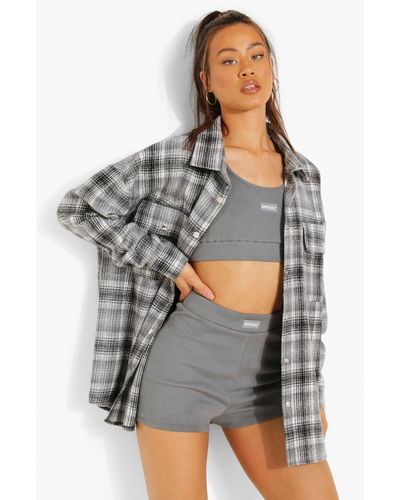 Boohoo Mono Oversized Check Shacket - Grey