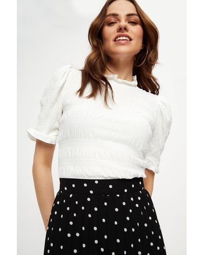 Dorothy Perkins Ivory Shirred Textured Top - White