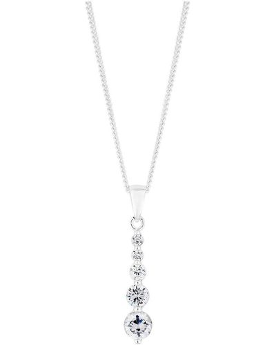 Simply Silver Sterling Silver 925 Cubic Zirconia Graduated Drop Pendant Necklace - Metallic