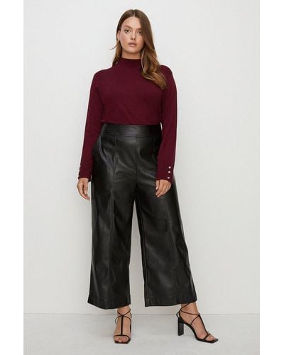 Oasis Plus Size Faux Leather Wide Leg Trouser - Red