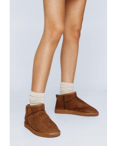 Nasty Gal Faux Suede Ankle Slipper Boot - Brown