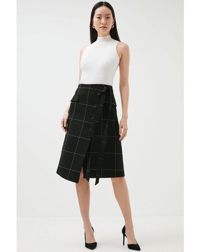 Karen Millen Check Compact Stretch Button Skirt - Black