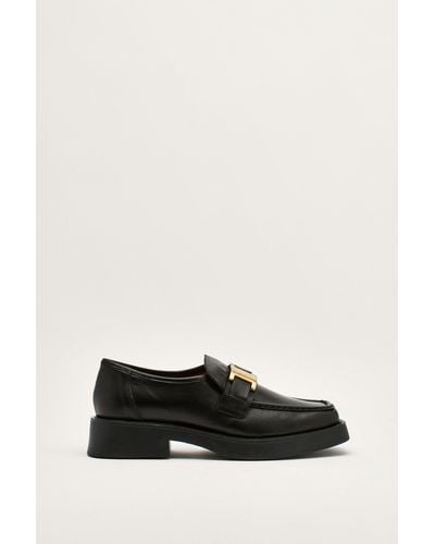 Nasty Gal Leather Buckle Smooth Chunky Loafers - Black