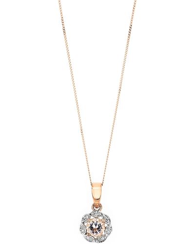 The Fine Collective 9ct Rose Gold Morganite And Diamond Pendant Necklace - White