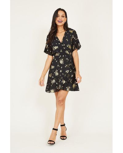 Mela Black Floral 'ruby' Skater Dress