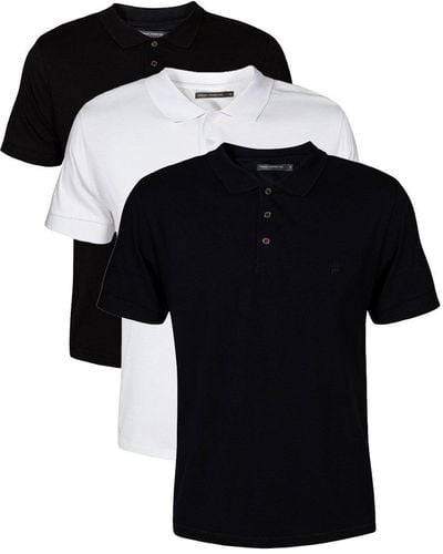 French Connection 3 Pack Cotton Blend Polo Shirts - Black