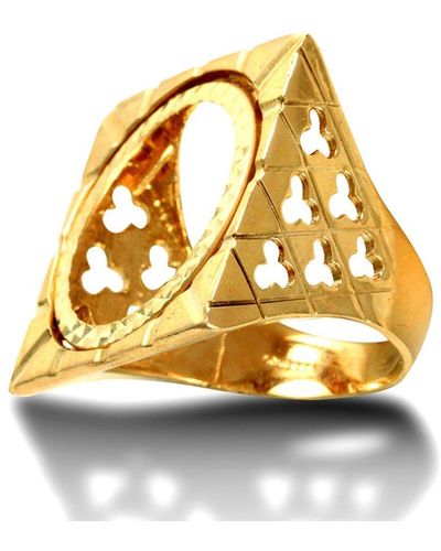 Jewelco London 9ct Gold Clubs Clovers Square Top Full Sovereign Mount Ring - Jrn178-f - Metallic