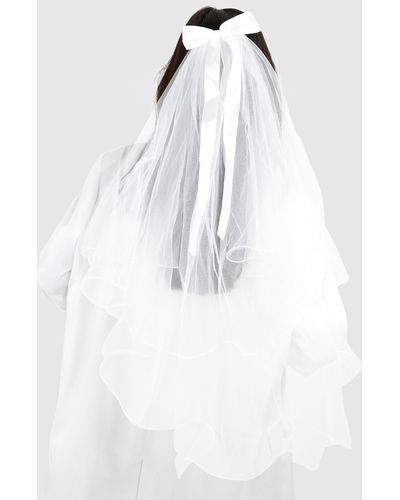 Boohoo Bow Bridal Veil Hair Clip - White