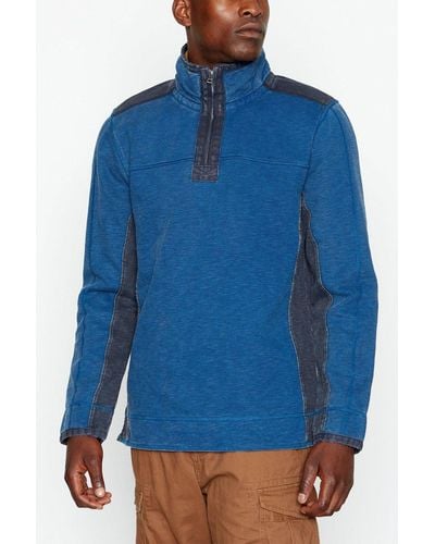 Mantaray Pique Panel Zip Neck Sweatshirt - Blue