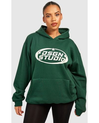 Boohoo Plus Dsgn Studio Slogan Oversized Hoodie - Green