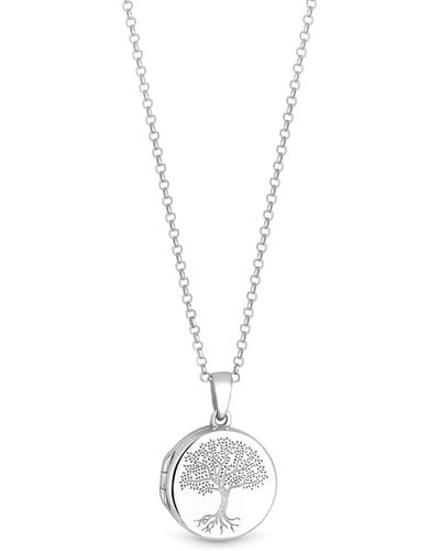 Simply Silver Sterling Silver 925 Embossed Tree Of Love Locket Necklace - White