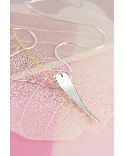 Otis Jaxon London Small Curved Sterling Silver Heart Pendant Necklace - Pink
