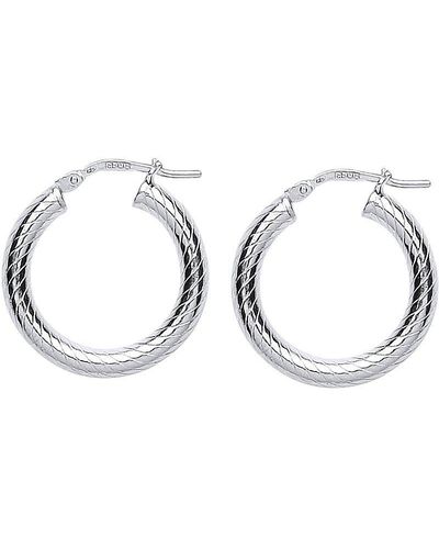Jewelco London Silver Snake Twist Hoop Earrings 21mm 3mm - Er54 - Metallic