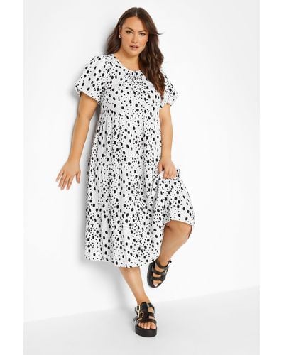 Yours Printed Tiered Smock Dress - White