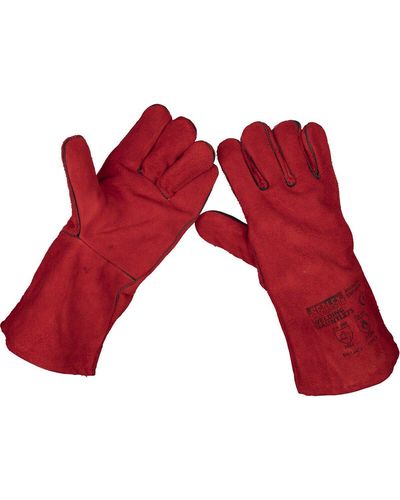 Loops Pair Lined Leather Welding Gauntlets - Superior Heat & Spatter Protection - Red