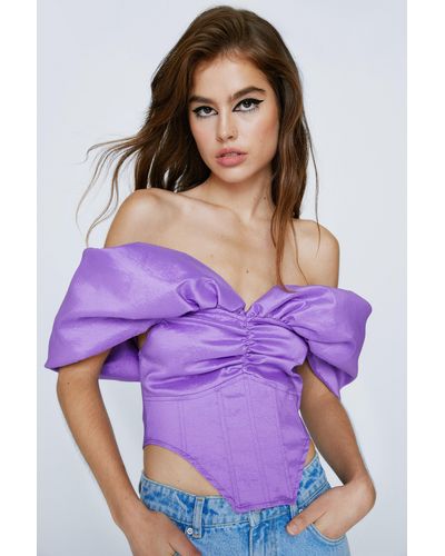 Nasty Gal Taffeta Bardot Corset Top - Purple