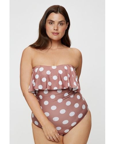 Dorothy Perkins Curve Strapless Mocha Spot Swimsuit - Red