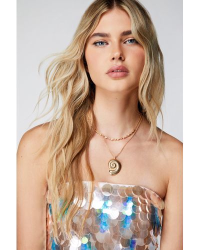 Nasty Gal Statement Shell Layered Necklace - Blue